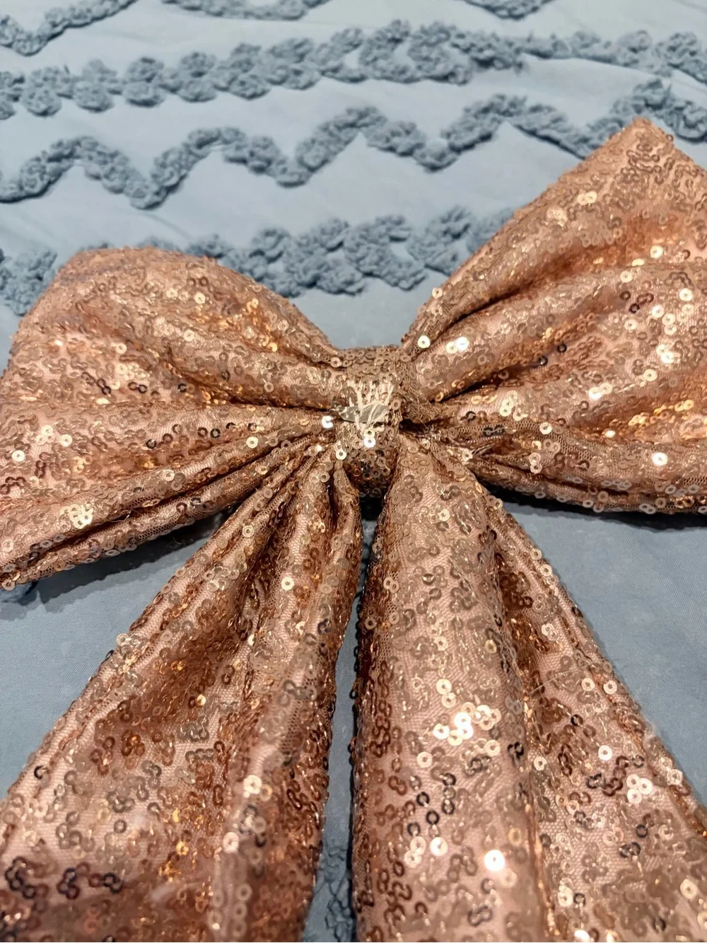 Rose Gold Sequin Oversized Statement Bow 25” Long